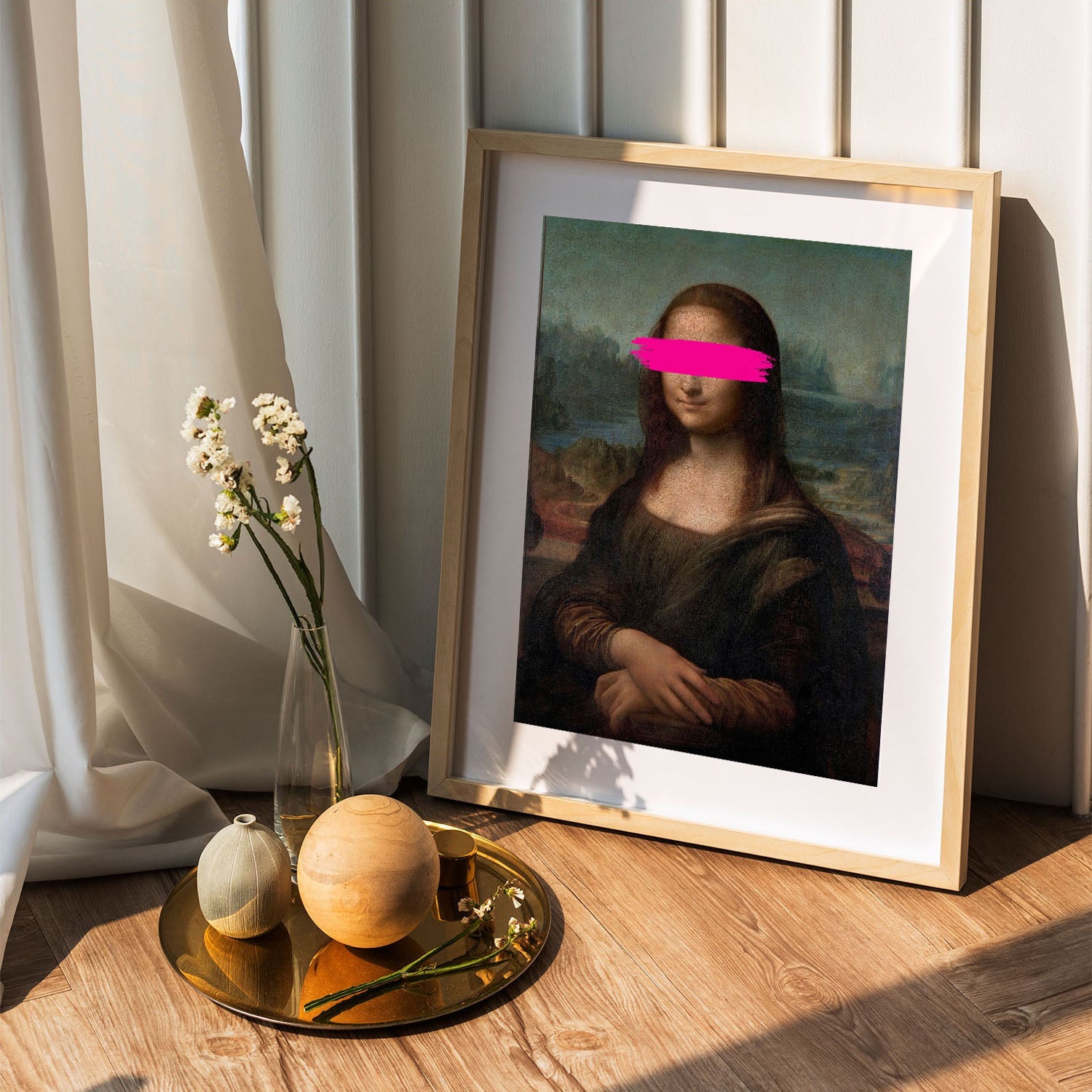 Wes Co Gallery Poster Mona Lisa Pink Brush Stroke 5 x 7" Home Goods - Pop Art Border or edge to edge Art Print