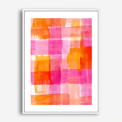 Wes Co Gallery Poster Pink Orange Abstract Checkered Pattern 5 x 7" Home Goods - Preppy Border or edge to edge Art Print