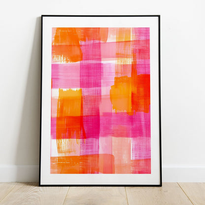 Wes Co Gallery Poster Pink Orange Abstract Checkered Pattern 5 x 7" Home Goods - Preppy Border or edge to edge Art Print