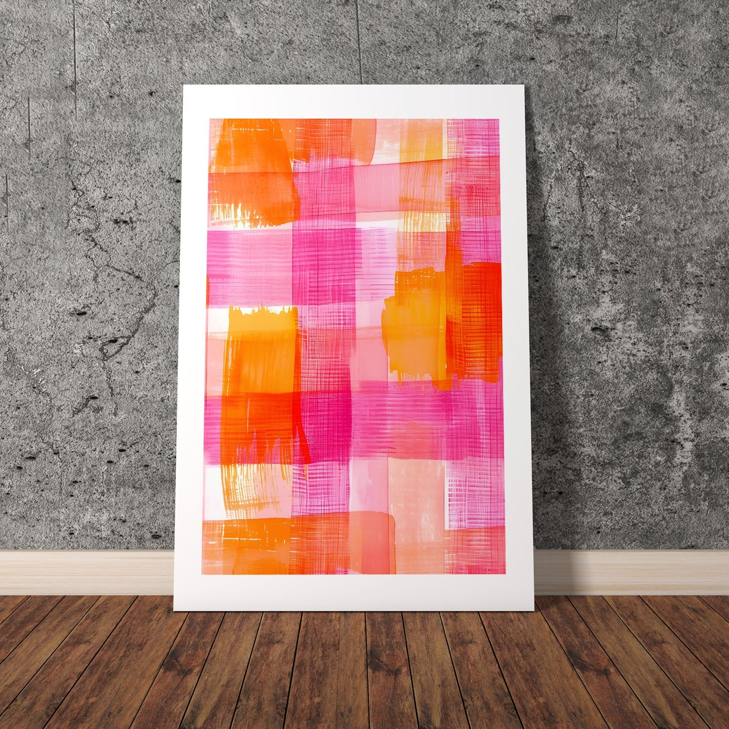 Wes Co Gallery Poster Pink Orange Abstract Checkered Pattern 8 x 10" Home Goods - Preppy Border or edge to edge Art Print