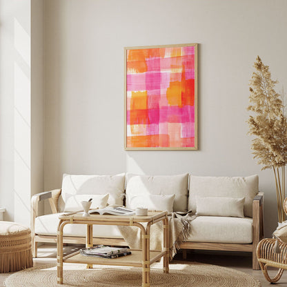 Wes Co Gallery Poster Pink Orange Abstract Checkered Pattern 8 x 10" Home Goods - Preppy Border or edge to edge Art Print