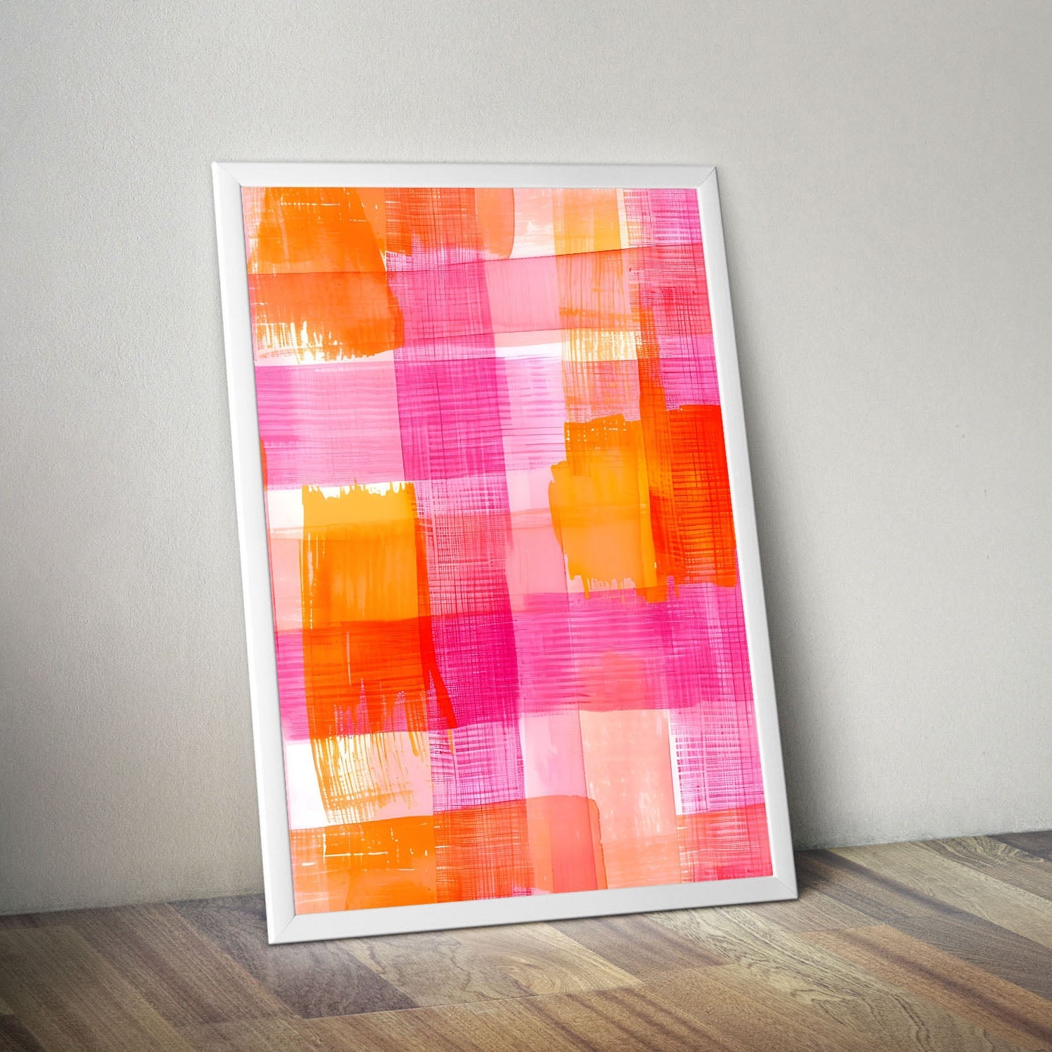 Wes Co Gallery Poster Pink Orange Abstract Checkered Pattern 11 x 17" Home Goods - Preppy Border or edge to edge Art Print