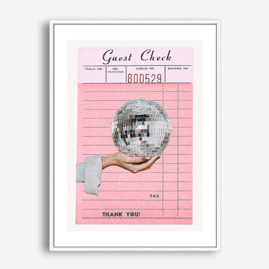 Wes Co Gallery Poster Guest Check Disco Ball Hand 5 x 7" Home Goods - Preppy Border or edge to edge Art Print