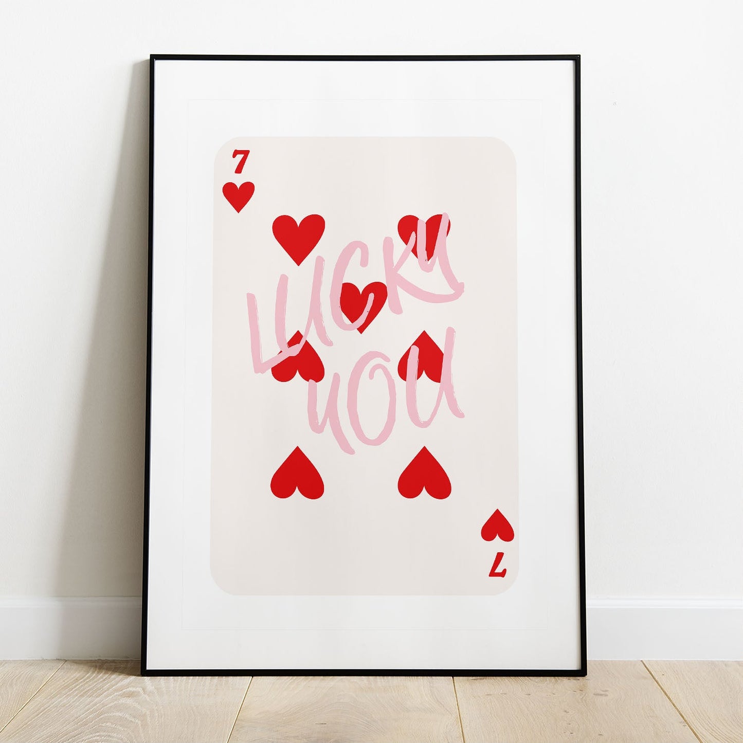 Wes Co Gallery Poster Lucky You Hearts Card 5 x 7" Home Goods - Preppy Border or edge to edge Art Print