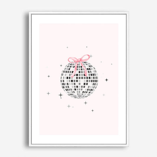 Wes Co Gallery Poster Disco Ball Pink Bow 5 x 7" Home Goods - Preppy Border or edge to edge Art Print