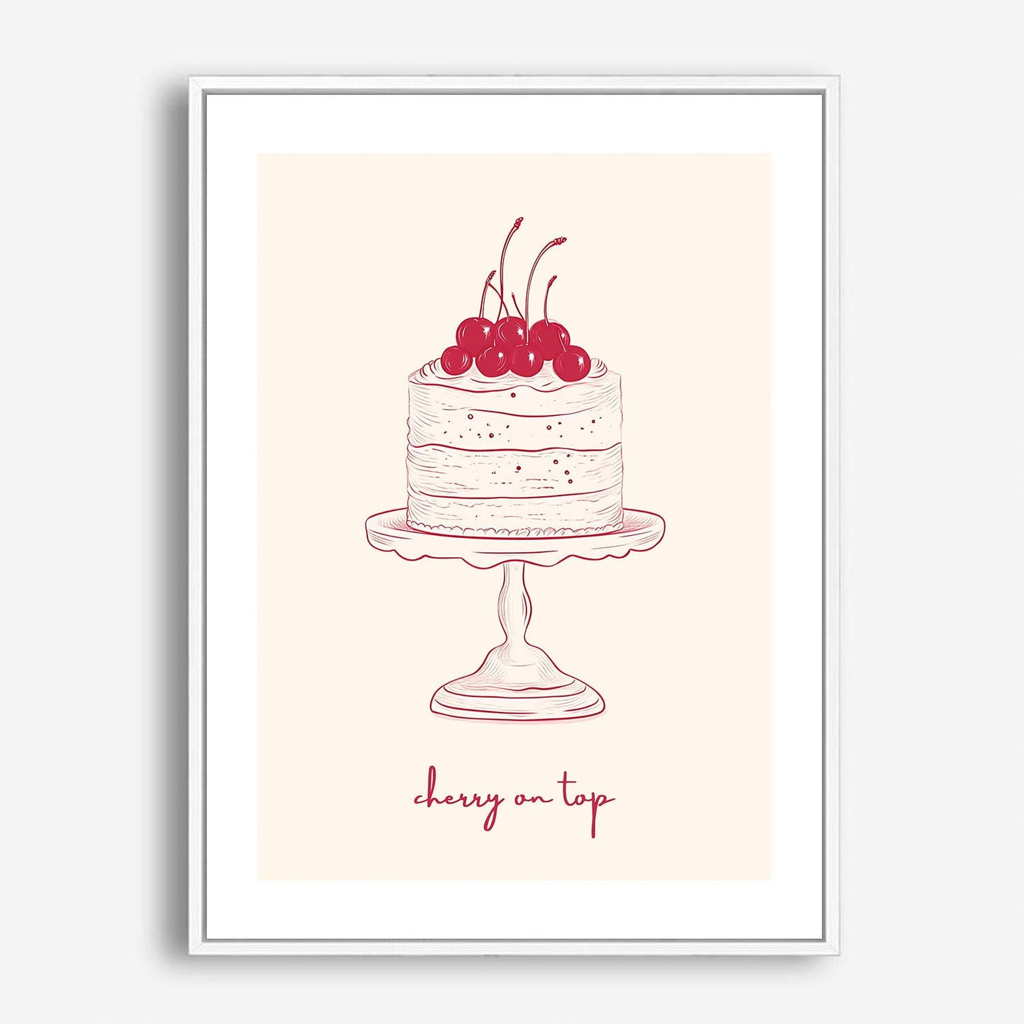 Wes Co Gallery Poster Cherry Cake Illustration 5 x 7" Home Goods - Preppy Border or edge to edge Art Print