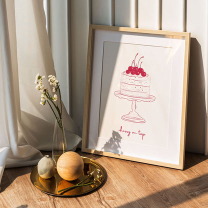 Wes Co Gallery Poster Cherry Cake Illustration 5 x 7" Home Goods - Preppy Border or edge to edge Art Print