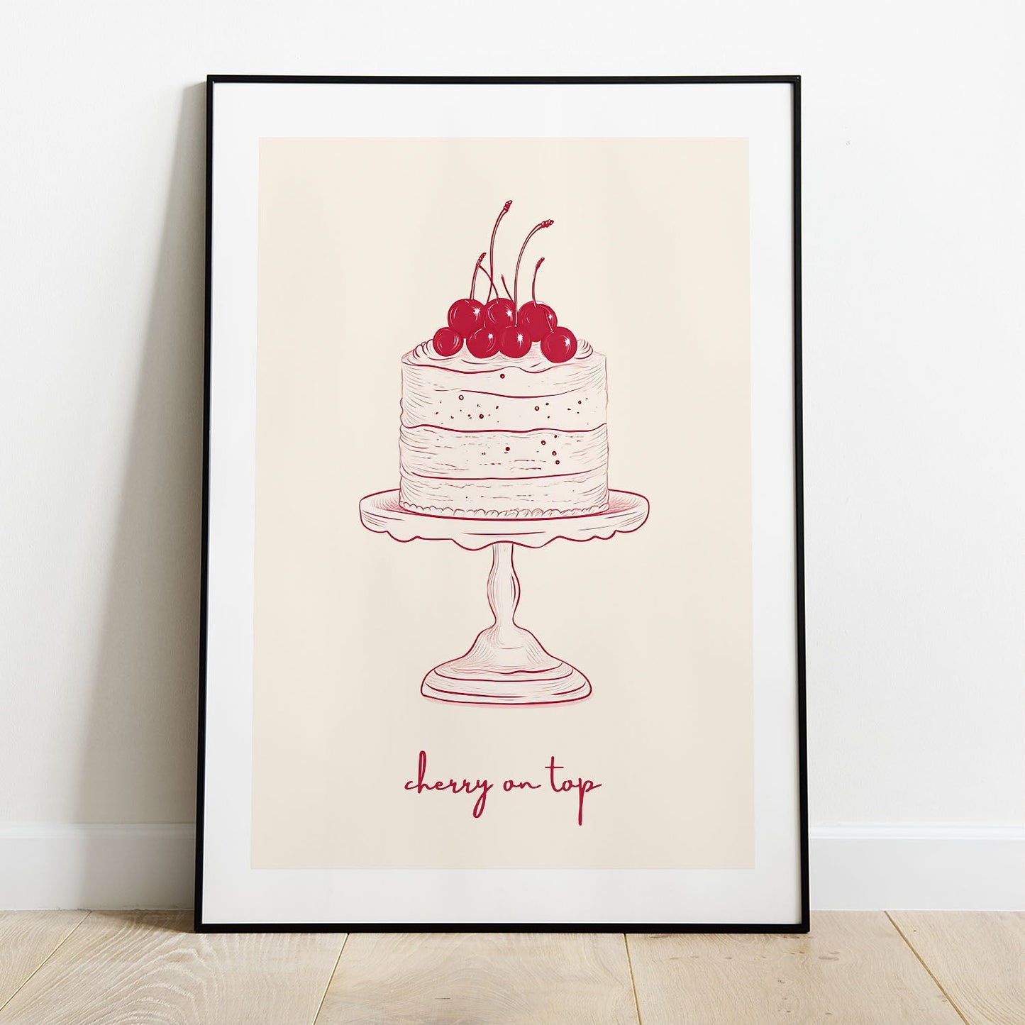 Wes Co Gallery Poster Cherry Cake Illustration 5 x 7" Home Goods - Preppy Border or edge to edge Art Print