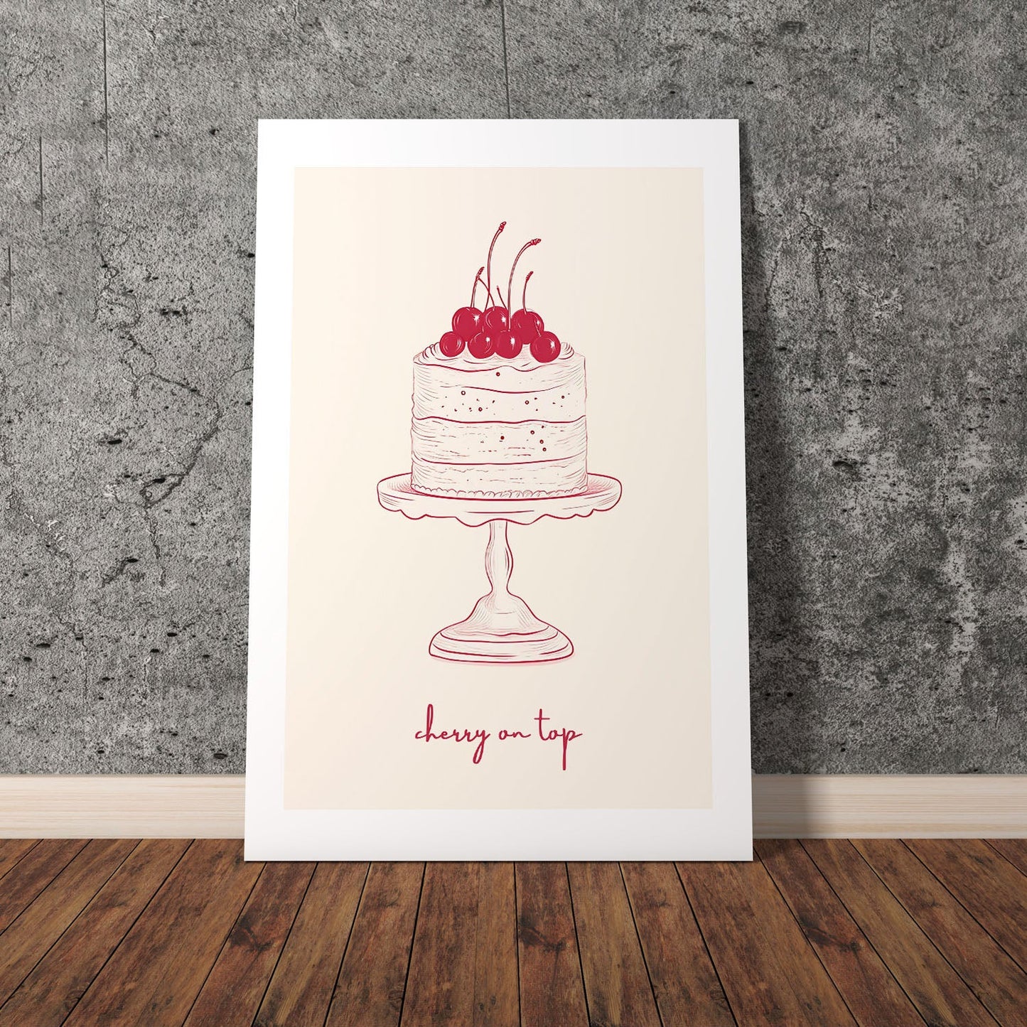 Wes Co Gallery Poster Cherry Cake Illustration 8 x 10" Home Goods - Preppy Border or edge to edge Art Print