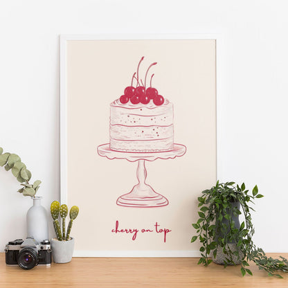 Wes Co Gallery Poster Cherry Cake Illustration 11 x 17" Home Goods - Preppy Border or edge to edge Art Print