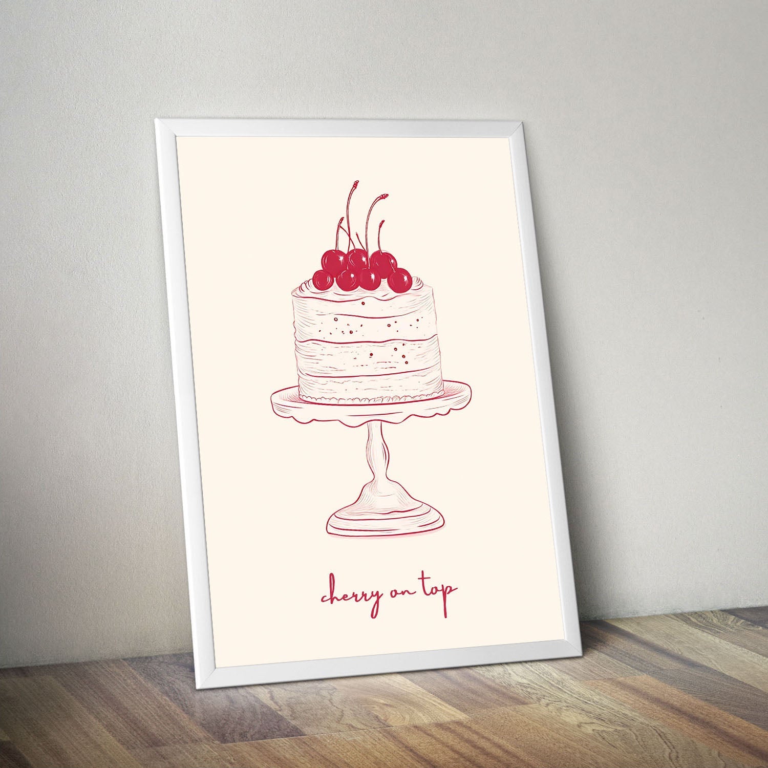 Wes Co Gallery Poster Cherry Cake Illustration 11 x 17" Home Goods - Preppy Border or edge to edge Art Print