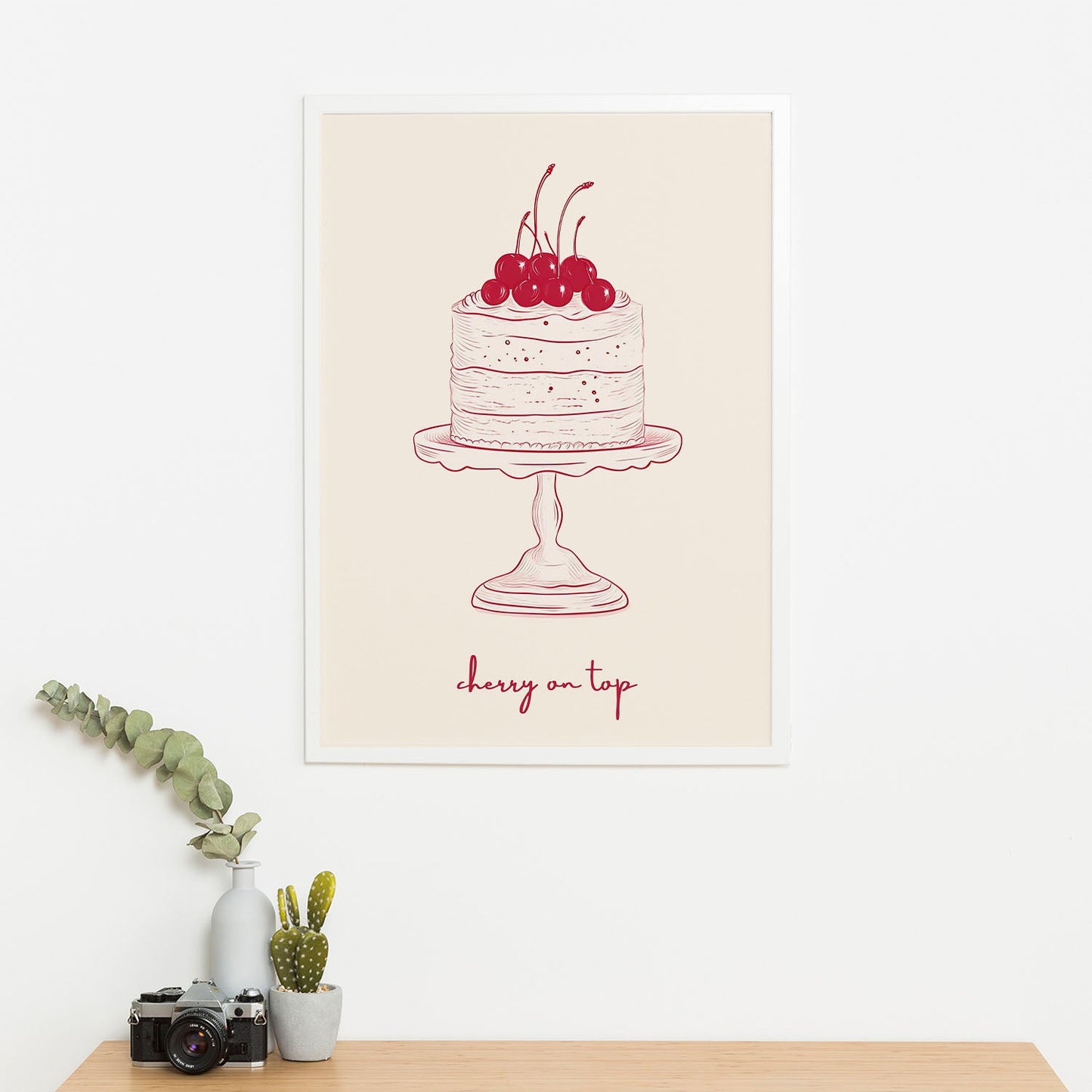 Wes Co Gallery Poster Cherry Cake Illustration 11 x 17" Home Goods - Preppy Border or edge to edge Art Print