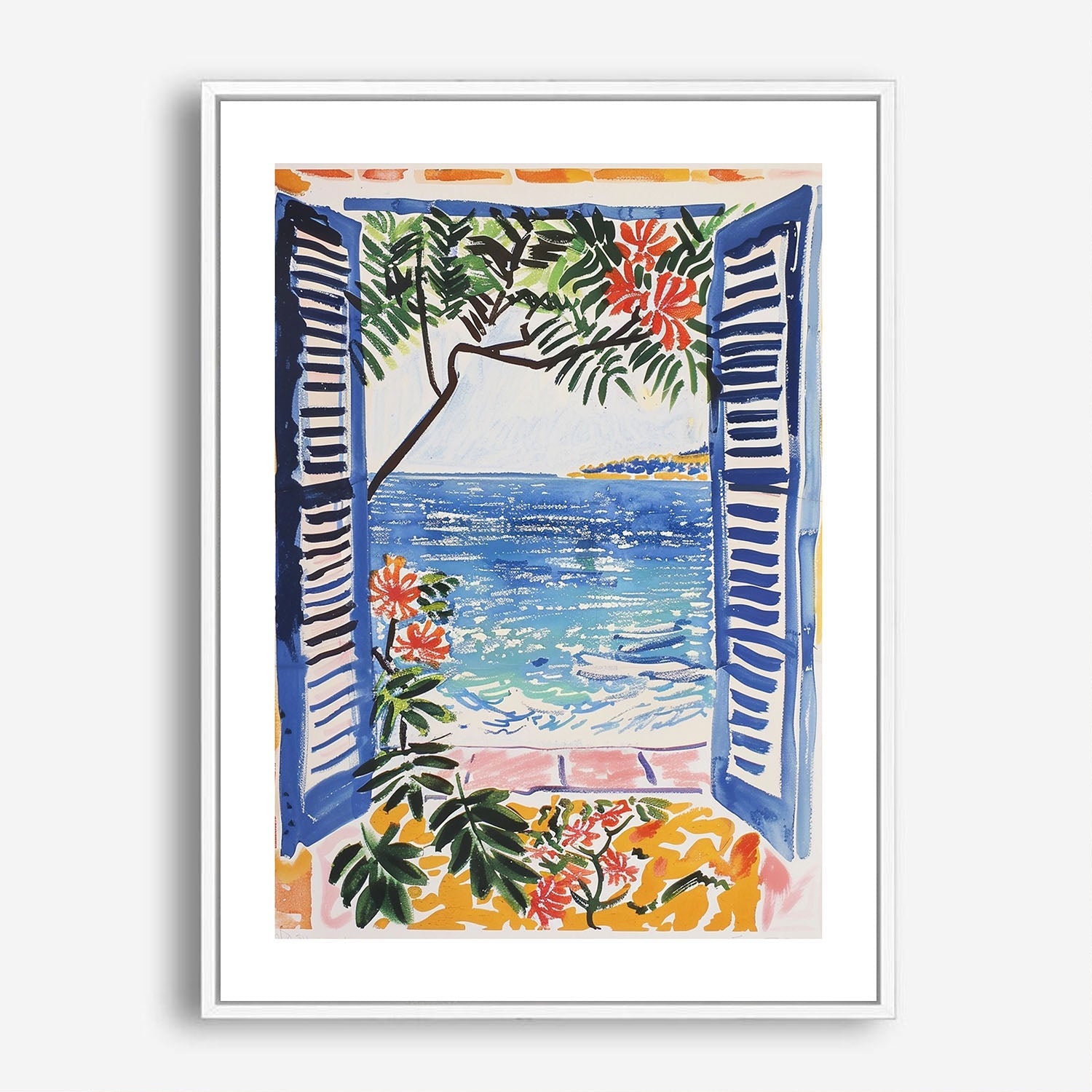 Wes Co Gallery Poster Mediterranean Window Seaview 5 x 7" Home Goods - Summer Border or edge to edge Art Print