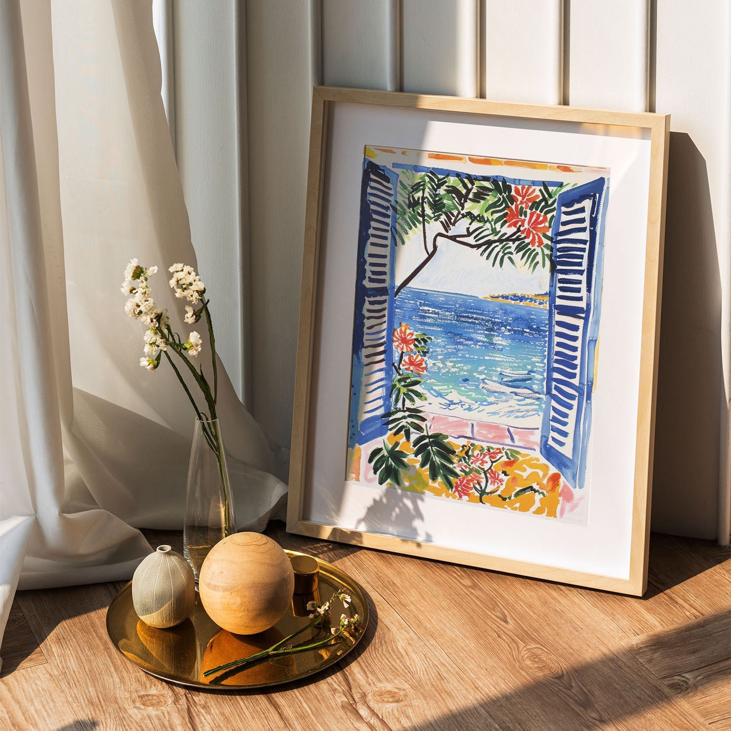 Wes Co Gallery Poster Mediterranean Window Seaview 5 x 7" Home Goods - Summer Border or edge to edge Art Print