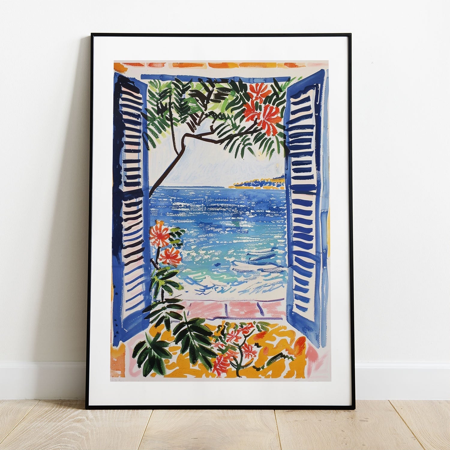 Wes Co Gallery Poster Mediterranean Window Seaview 5 x 7" Home Goods - Summer Border or edge to edge Art Print