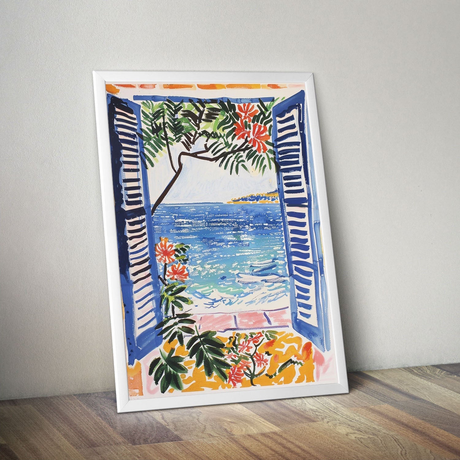 Wes Co Gallery Poster Mediterranean Window Seaview 11 x 17" Home Goods - Summer Border or edge to edge Art Print