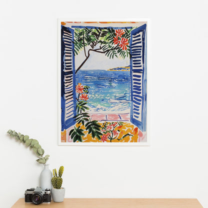 Wes Co Gallery Poster Mediterranean Window Seaview 11 x 17" Home Goods - Summer Border or edge to edge Art Print