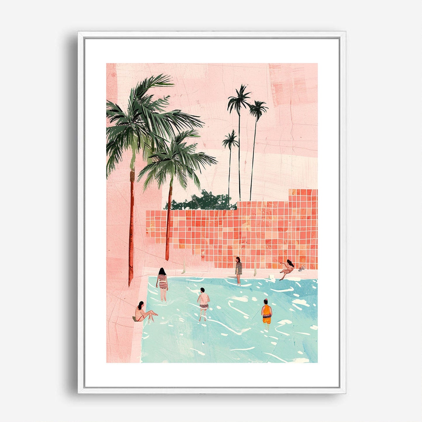 Wes Co Gallery Poster Palm Poolside Gathering 5 x 7" Home Goods - Summer Border or edge to edge Art Print