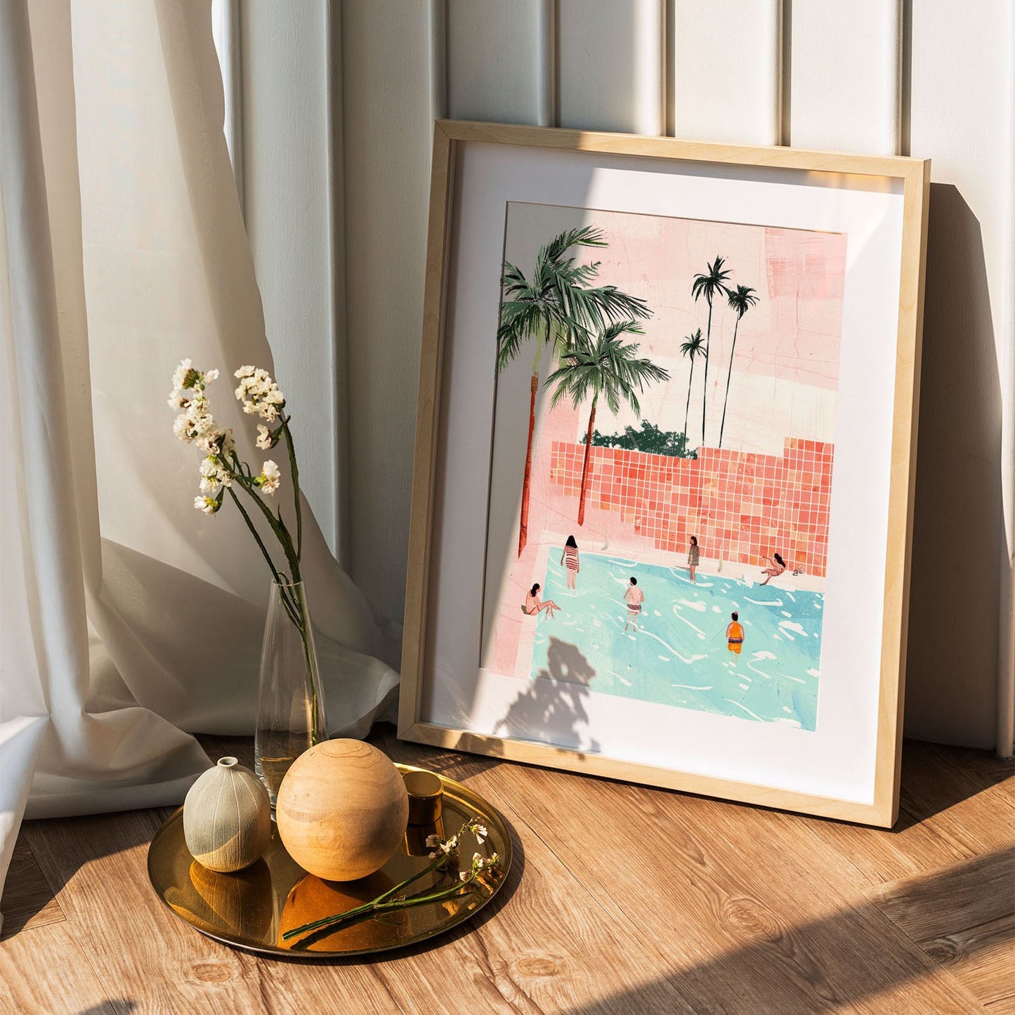 Wes Co Gallery Poster Palm Poolside Gathering 5 x 7" Home Goods - Summer Border or edge to edge Art Print