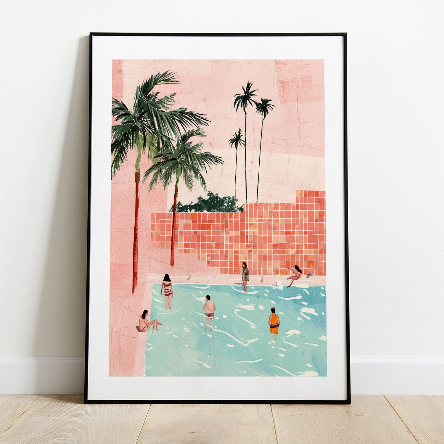 Wes Co Gallery Poster Palm Poolside Gathering 5 x 7" Home Goods - Summer Border or edge to edge Art Print