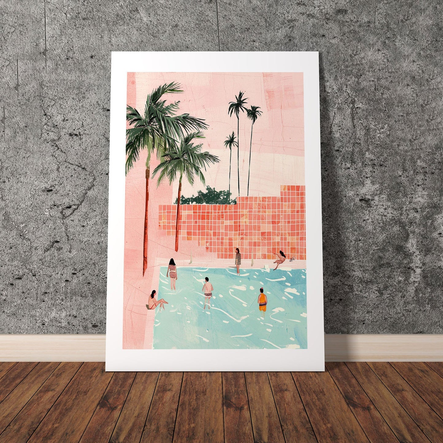 Wes Co Gallery Poster Palm Poolside Gathering 8 x 10" Home Goods - Summer Border or edge to edge Art Print