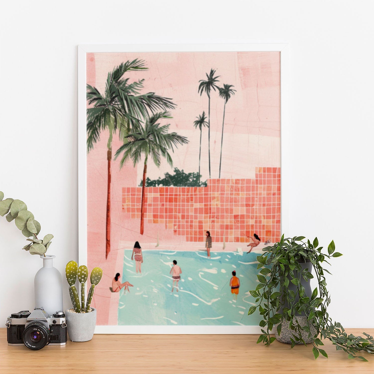 Wes Co Gallery Poster Palm Poolside Gathering 11 x 17" Home Goods - Summer Border or edge to edge Art Print