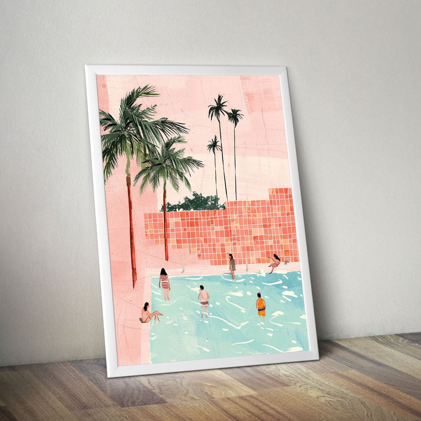 Wes Co Gallery Poster Palm Poolside Gathering 11 x 17" Home Goods - Summer Border or edge to edge Art Print