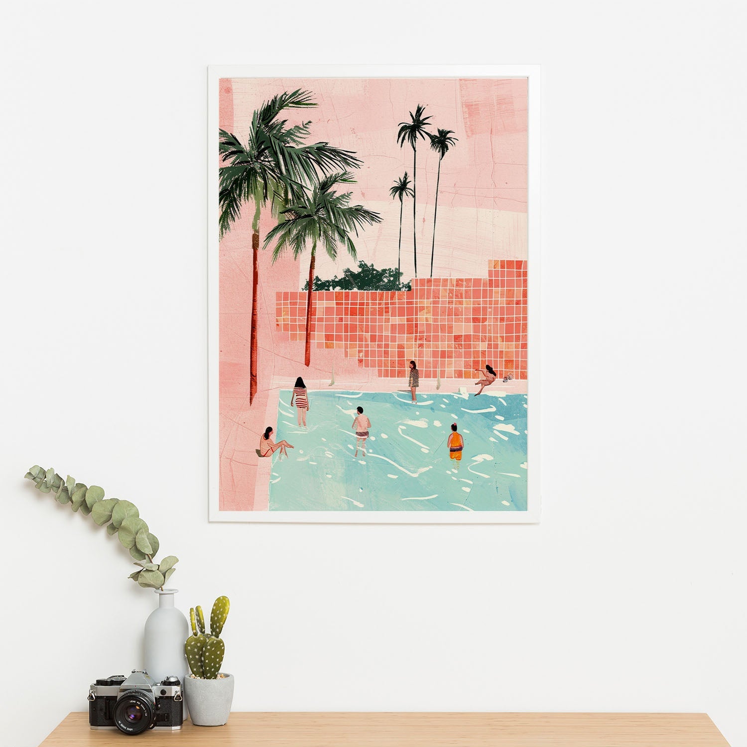 Wes Co Gallery Poster Palm Poolside Gathering 11 x 17" Home Goods - Summer Border or edge to edge Art Print