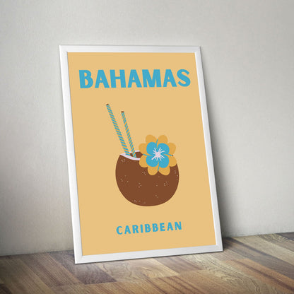 Wes Co Gallery Poster Bahamas Caribbean Colorful Travel 16 x 20" Home Goods - Travel Illustrations Edge to edge Art Print