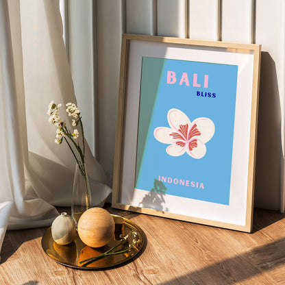 Wes Co Gallery Poster Bali Indonesia Blue Colorful Travel 5 x 7" Home Goods - Travel Illustrations Edge to edge Art Print