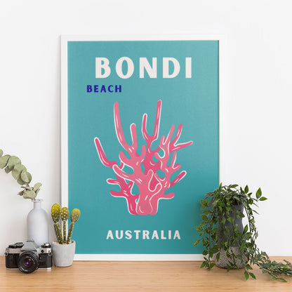 Wes Co Gallery Poster Bondi Beach Blue Australia Colorful Travel 12 x 16" Home Goods - Travel Illustrations Edge to edge Art Print