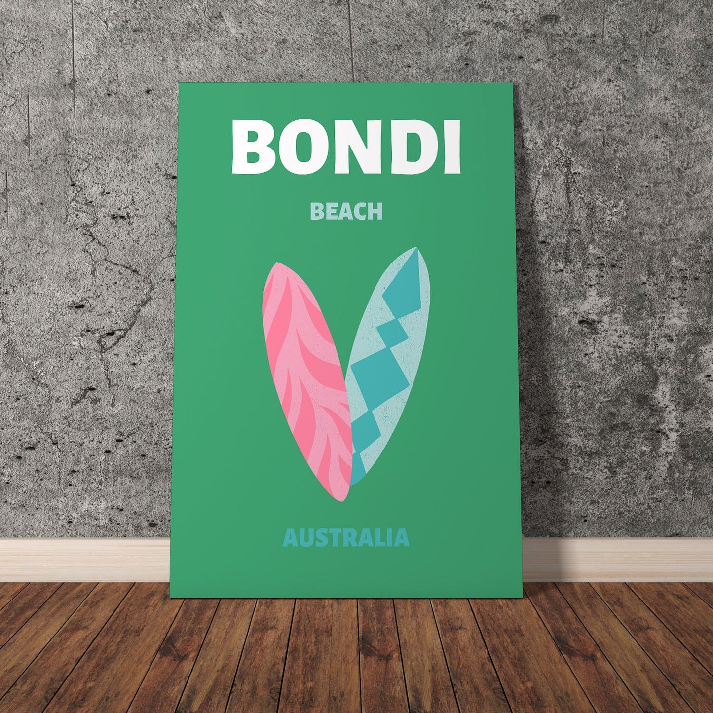 Wes Co Gallery Poster Bondi Beach Green Australia Colorful Travel 11 x 17" Home Goods - Travel Illustrations Edge to edge Art Print