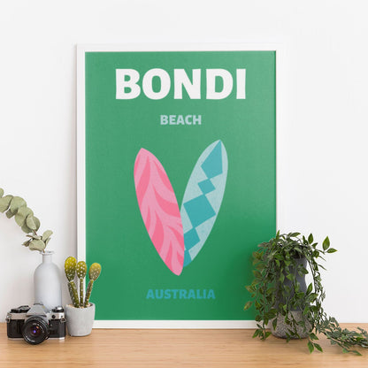 Wes Co Gallery Poster Bondi Beach Green Australia Colorful Travel 12 x 16" Home Goods - Travel Illustrations Edge to edge Art Print