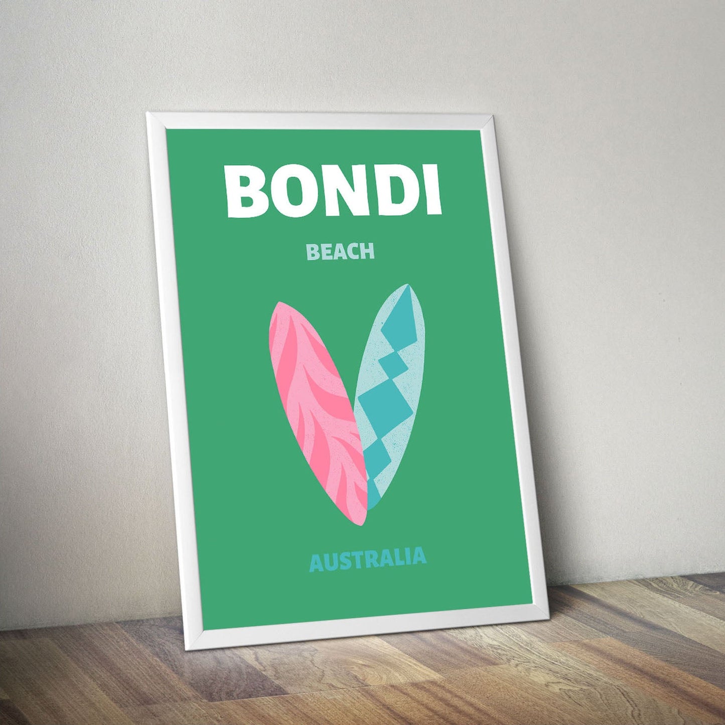 Wes Co Gallery Poster Bondi Beach Green Australia Colorful Travel 16 x 20" Home Goods - Travel Illustrations Edge to edge Art Print