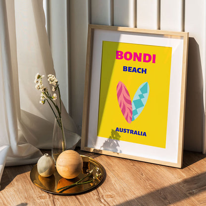 Wes Co Gallery Poster Bondi Beach Yellow Australia Colorful Travel 5 x 7" Home Goods - Travel Illustrations Edge to edge Art Print