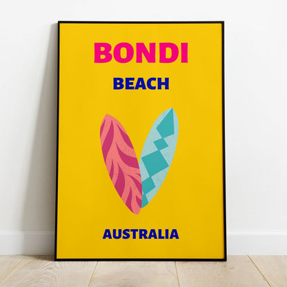 Wes Co Gallery Poster Bondi Beach Yellow Australia Colorful Travel 8 x 10" Home Goods - Travel Illustrations Edge to edge Art Print