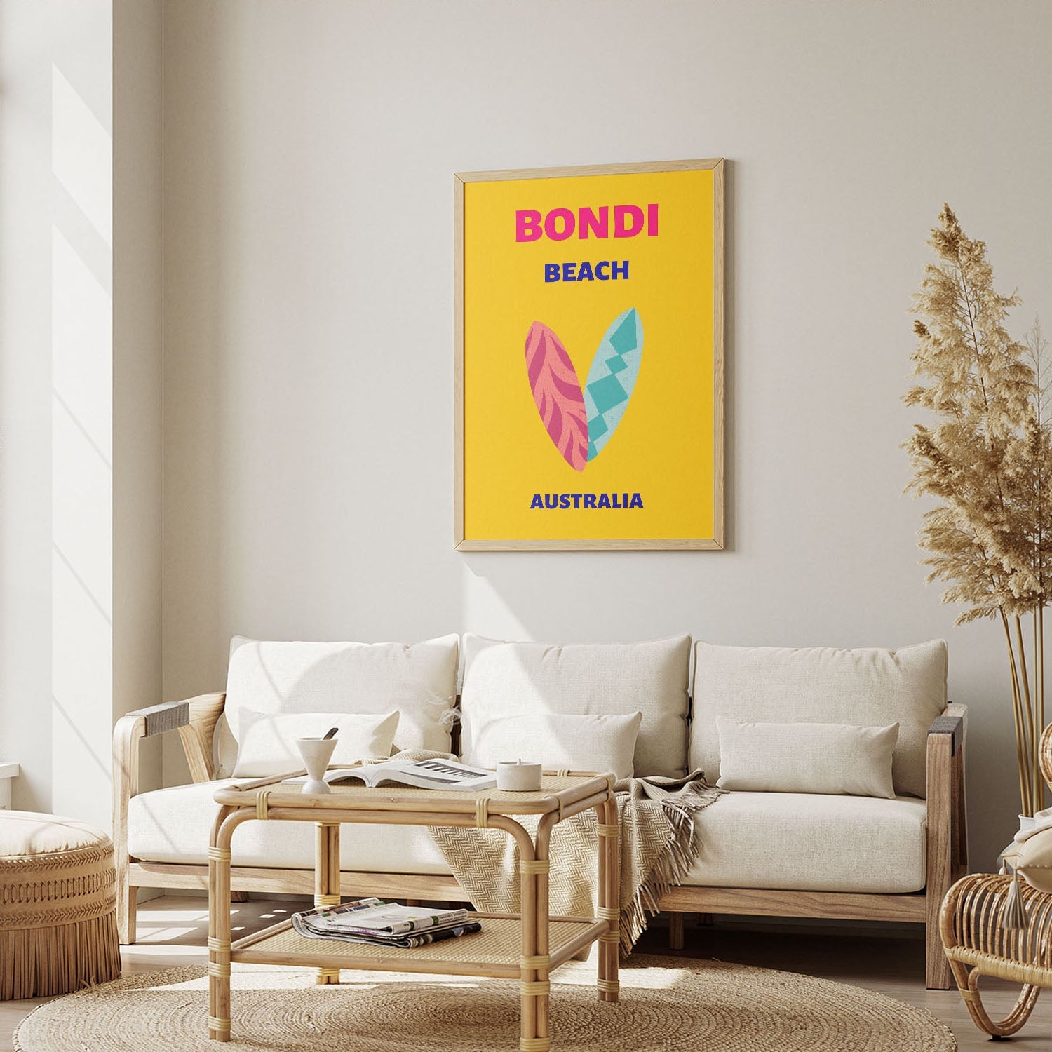 Wes Co Gallery Poster Bondi Beach Yellow Australia Colorful Travel 12 x 16" Home Goods - Travel Illustrations Edge to edge Art Print