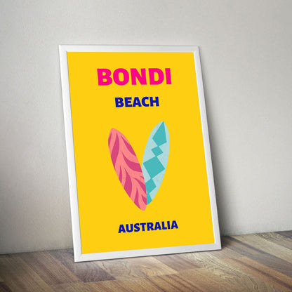 Wes Co Gallery Poster Bondi Beach Yellow Australia Colorful Travel 16 x 20" Home Goods - Travel Illustrations Edge to edge Art Print