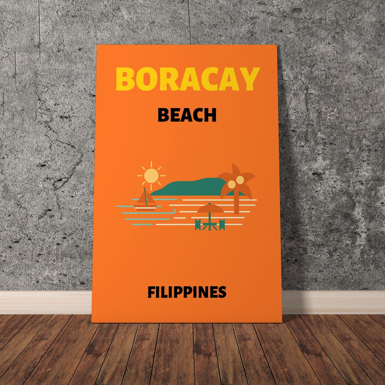 Wes Co Gallery Poster Boracay Beach Colorful Travel 11 x 17" Home Goods - Travel Illustrations Edge to edge Art Print