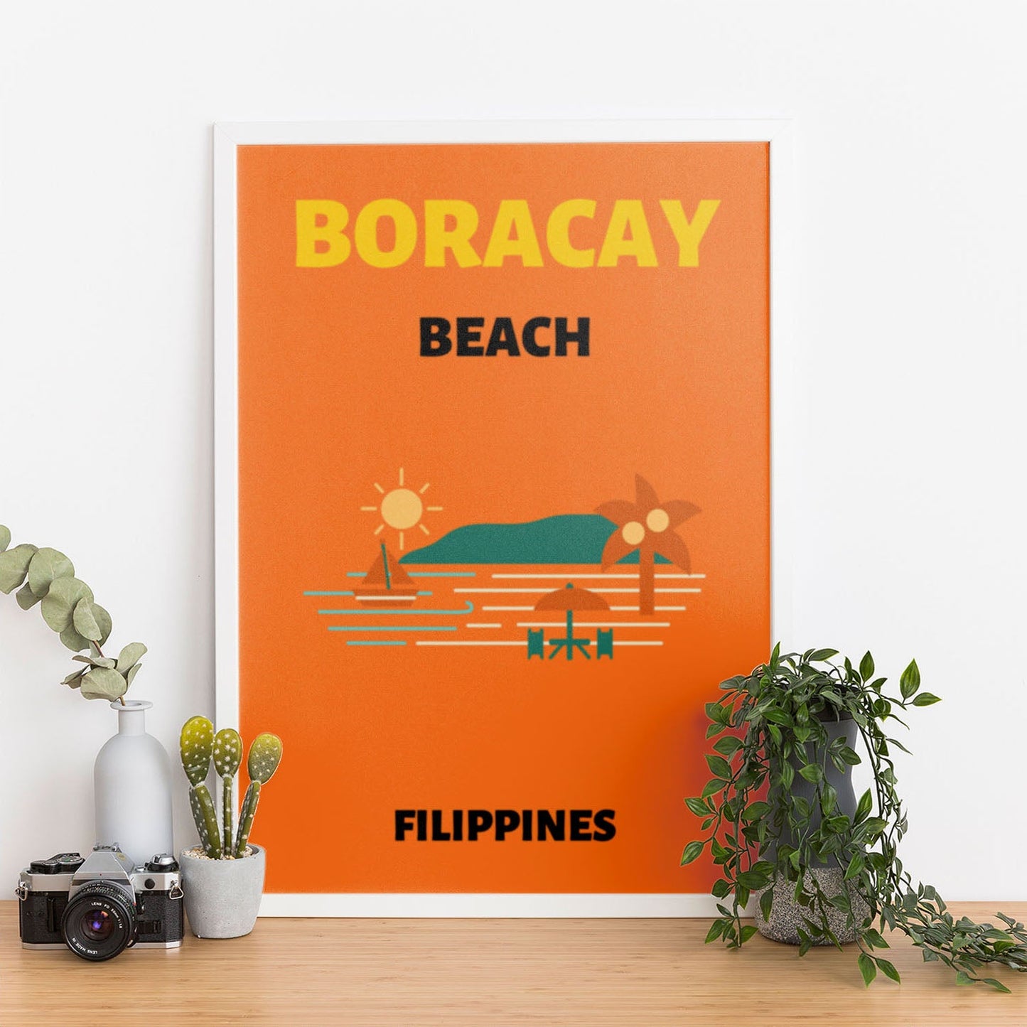 Wes Co Gallery Poster Boracay Beach Colorful Travel 12 x 16" Home Goods - Travel Illustrations Edge to edge Art Print