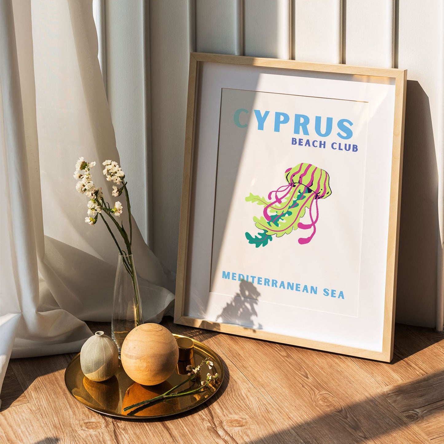 Wes Co Gallery Poster Cyprus Beach Club Colorful Travel 5 x 7" Home Goods - Travel Illustrations Edge to edge Art Print