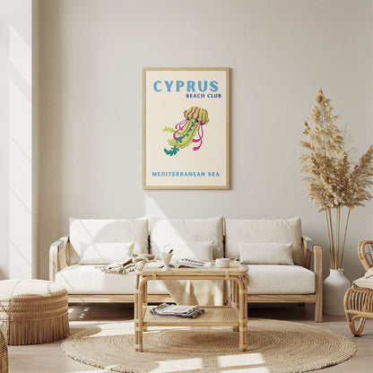 Wes Co Gallery Poster Cyprus Beach Club Colorful Travel 8 x 10" Home Goods - Travel Illustrations Edge to edge Art Print