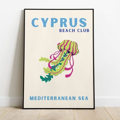 Wes Co Gallery Poster Cyprus Beach Club Colorful Travel 8 x 10" Home Goods - Travel Illustrations Edge to edge Art Print