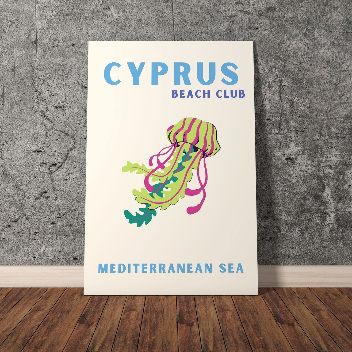 Wes Co Gallery Poster Cyprus Beach Club Colorful Travel 11 x 17" Home Goods - Travel Illustrations Edge to edge Art Print