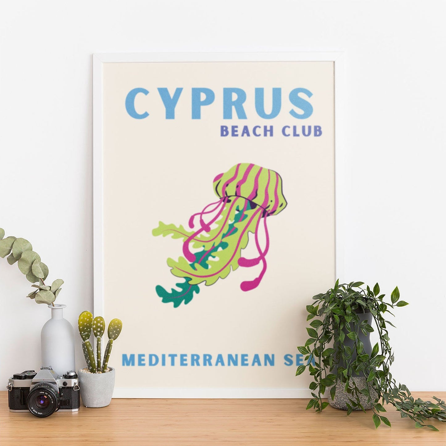 Wes Co Gallery Poster Cyprus Beach Club Colorful Travel 12 x 16" Home Goods - Travel Illustrations Edge to edge Art Print