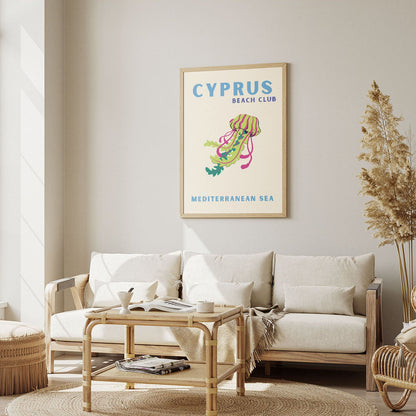 Wes Co Gallery Poster Cyprus Beach Club Colorful Travel 12 x 16" Home Goods - Travel Illustrations Edge to edge Art Print