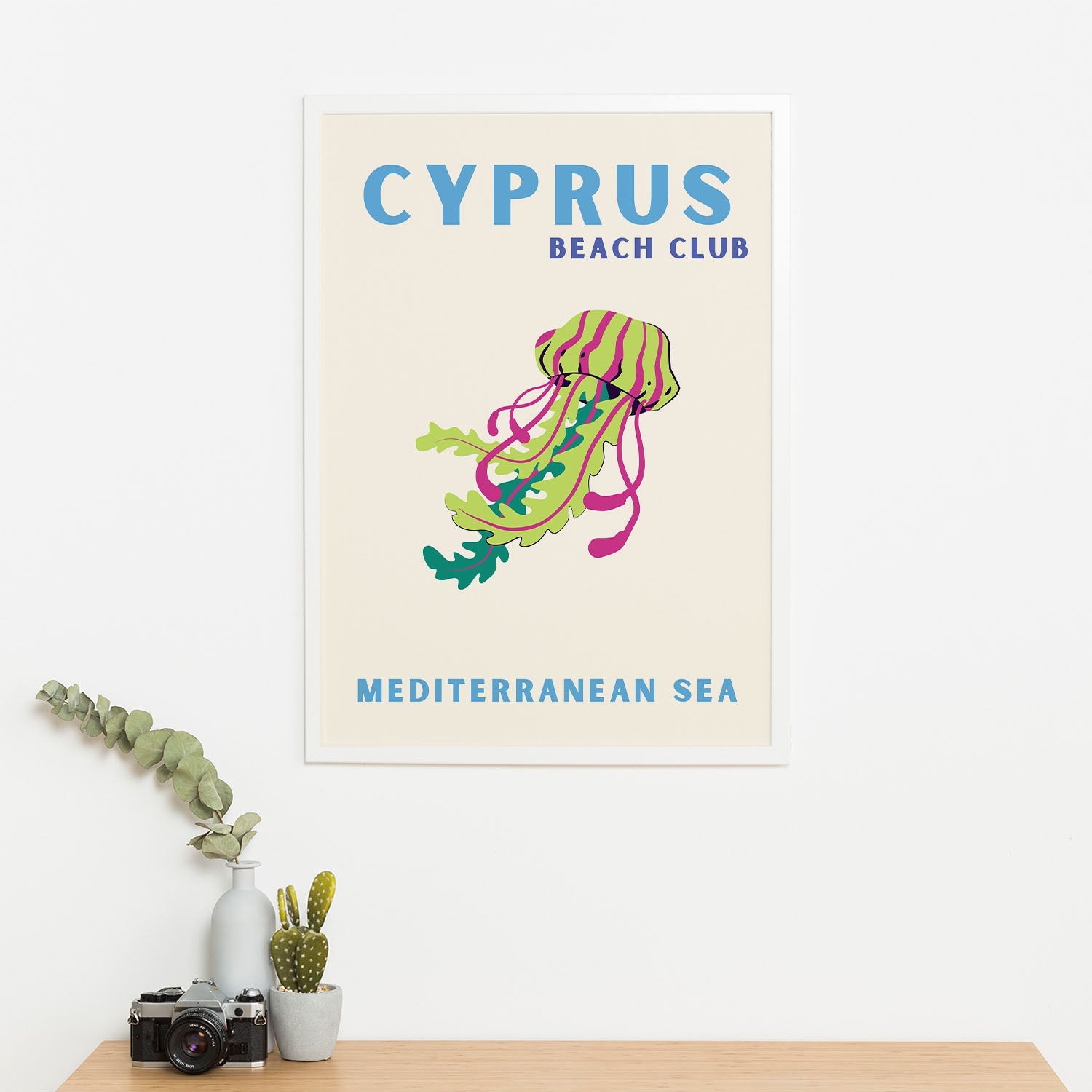 Wes Co Gallery Poster Cyprus Beach Club Colorful Travel 16 x 20" Home Goods - Travel Illustrations Edge to edge Art Print