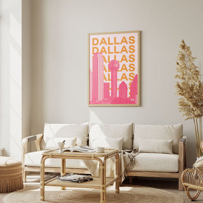 Wes Co Gallery Poster Dallas City Colorful Travel 12 x 16" Home Goods - Travel Illustrations Edge to edge Art Print