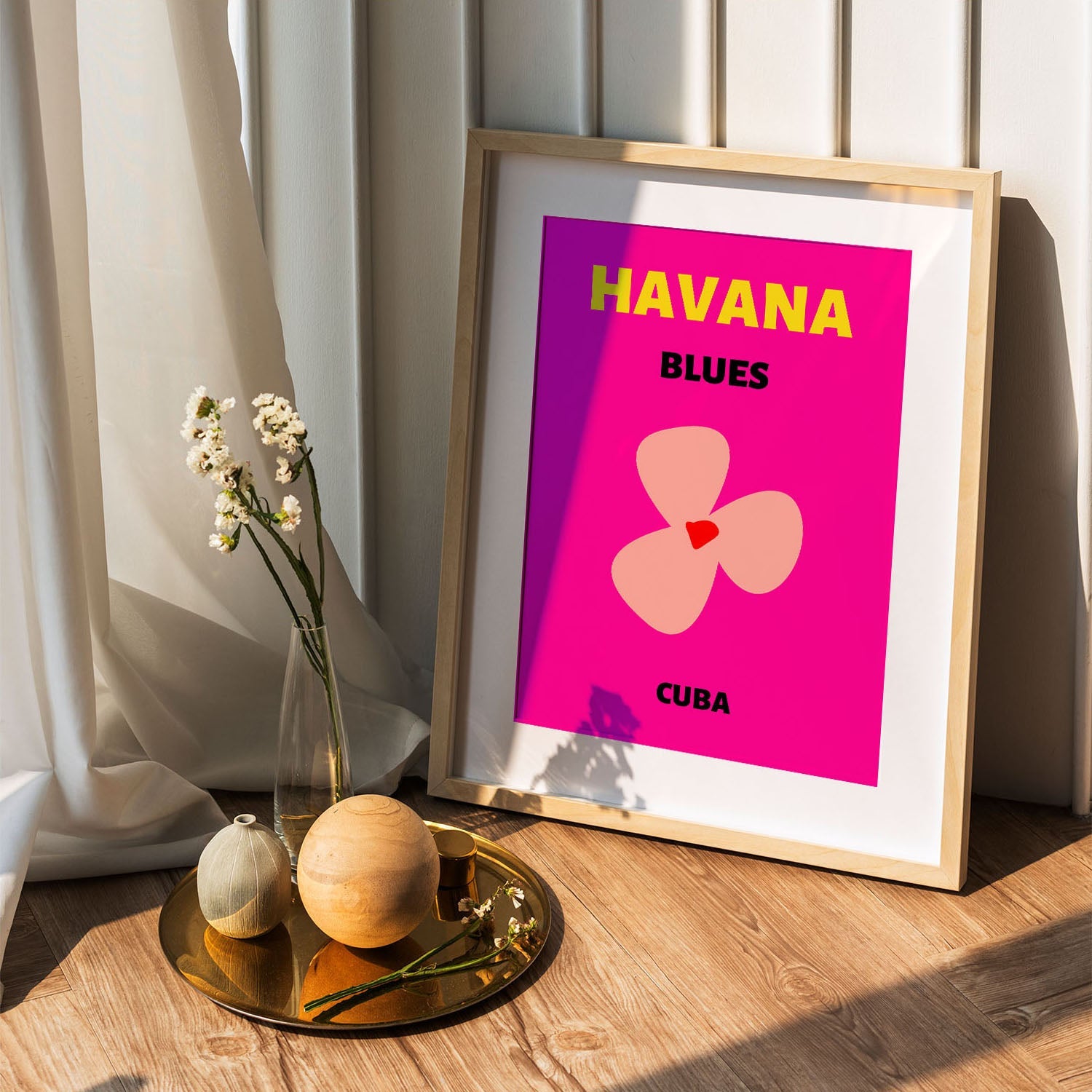 Wes Co Gallery Poster Havana Blues Pink Cuba Colorful Travel 5 x 7" Home Goods - Travel Illustrations Edge to edge Art Print