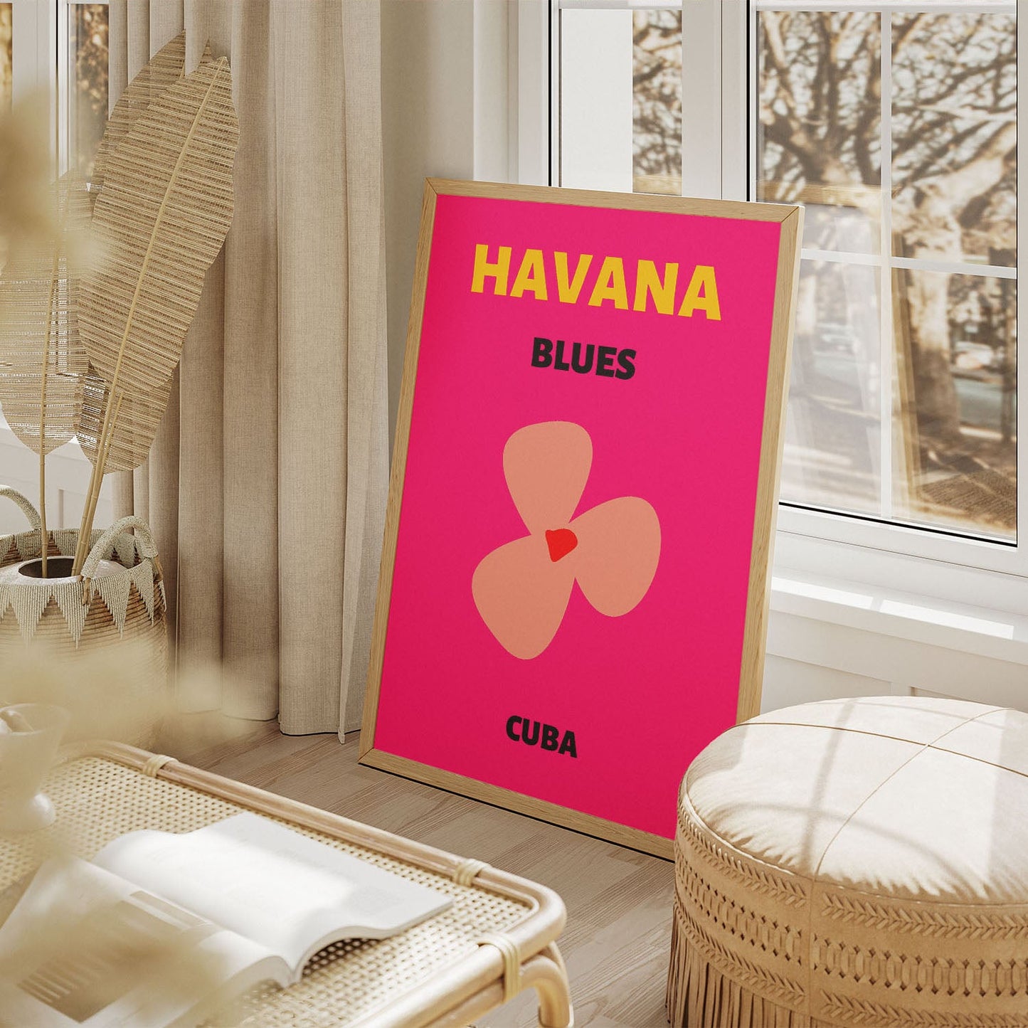 Wes Co Gallery Poster Havana Blues Pink Cuba Colorful Travel 11 x 17" Home Goods - Travel Illustrations Edge to edge Art Print